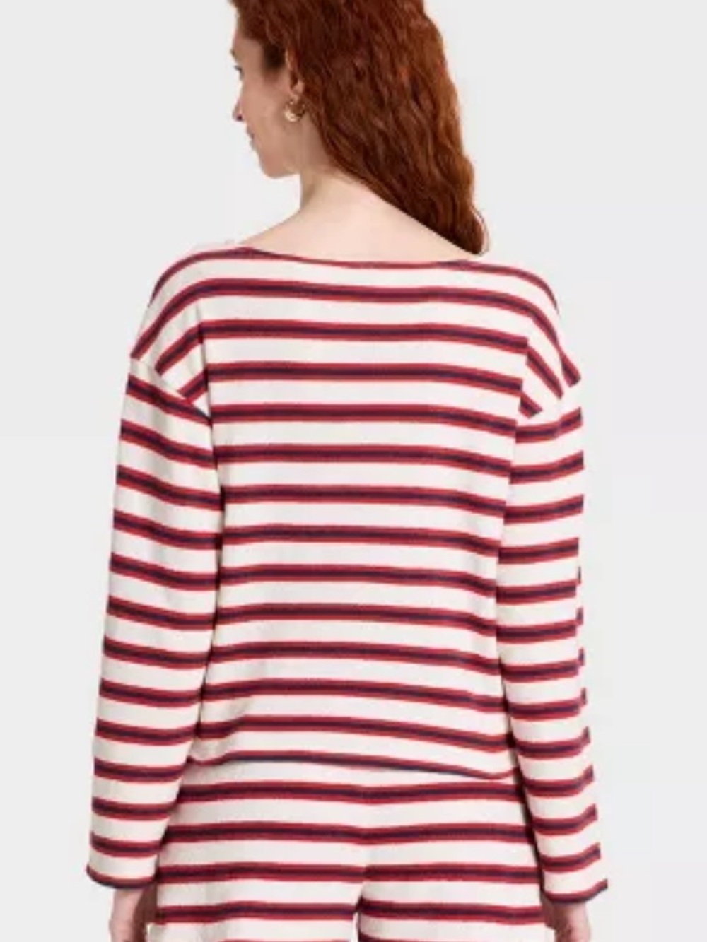 Universal Thread Women's Long Sleeve Boat Neck T-Shirt Cream Striped M - Picture 2 of 4
